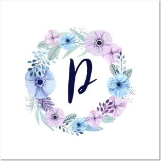 Floral Monogram P Icy Winter Blossoms Posters and Art